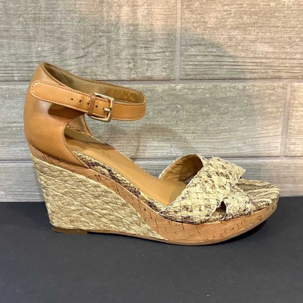 Cole‎ Haan Leather Snake Skin Espadrille Platform Wedge Sandals Size 8B